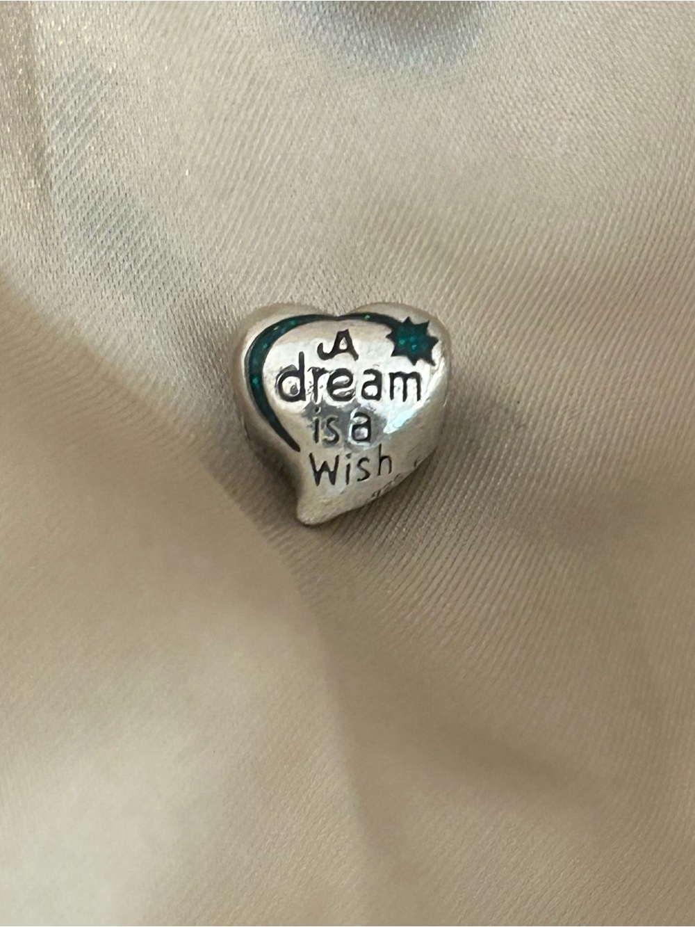 Heart Charm  "A Dream is a Wish" in Silver with Teal Accent Chamila from Disney